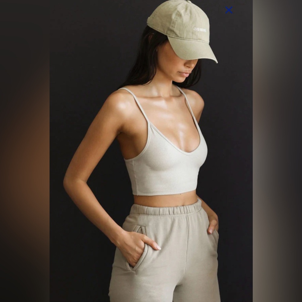JOAH BROWN Dune Bone Strappy Cropped Flexrib Tank Top XS/S NEW